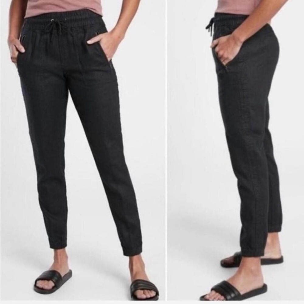 Athleta Black Linen Jogger Pants